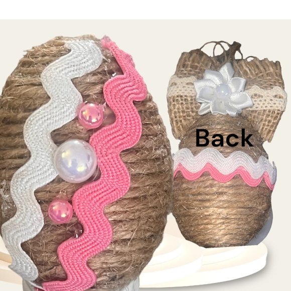Rustic Pink Set of 4 Jute Easter Eggs, Custom Eggs, Farm Easter Décor, Religious - Picture 2 of 16